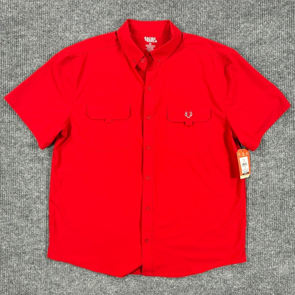 Racks & Reels Fishing Shirt Mens Size XL Red Performance Vented Button Front